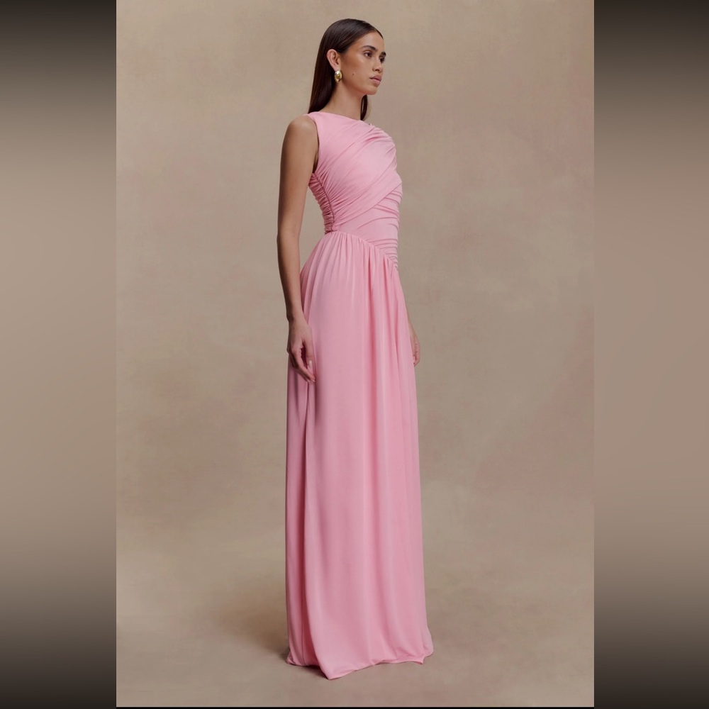 MESHKI asymmetric slinky maxi dress- candy pink - Picture 3 of 4